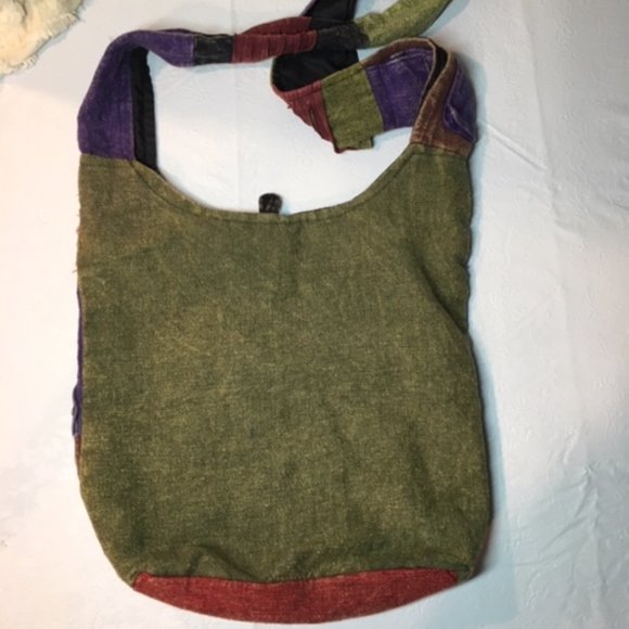 Lg PEACE Floral Multi-Colored HOBO Cotton Hippie Shoulder Bag From Nepal - Picture 3 of 6